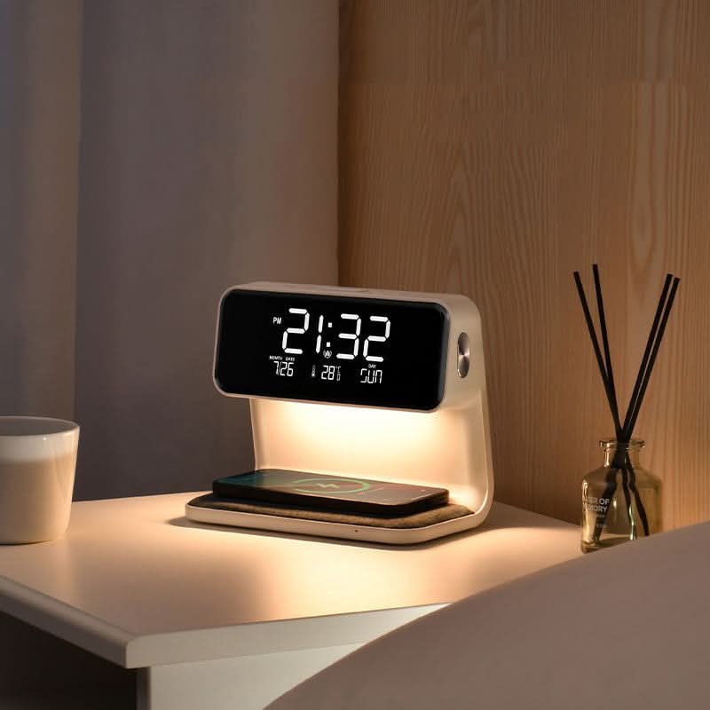 Compact LED Clock Radio with Wireless Charging Pad - Lusomart