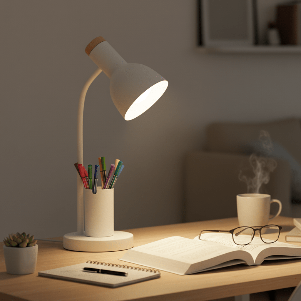 Stylish Contemporary LED Office Lamp with Built-in Pen Tray - Lusomart