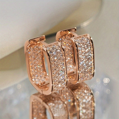 Lunara | Elegant Geometric Copper Alloy Hoop Earrings with Zirconia 3