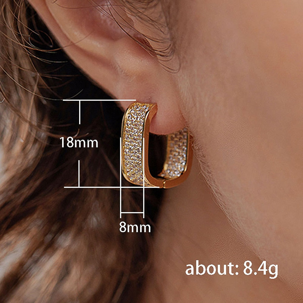 Lunara | Elegant Geometric Copper Alloy Hoop Earrings with Zirconia 4