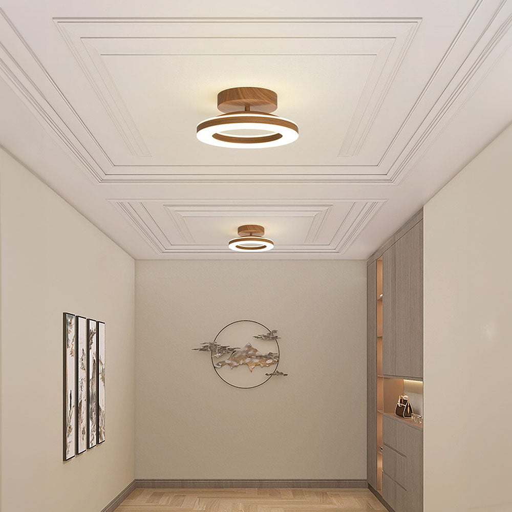 Lunara | Elegant Modern Ring-Shaped Ceiling Lamp in Warm Wood Tone 3