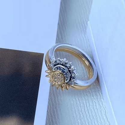 Lunara | Elegant Sparkling Silver Crystal Moon and Sun Ring 1