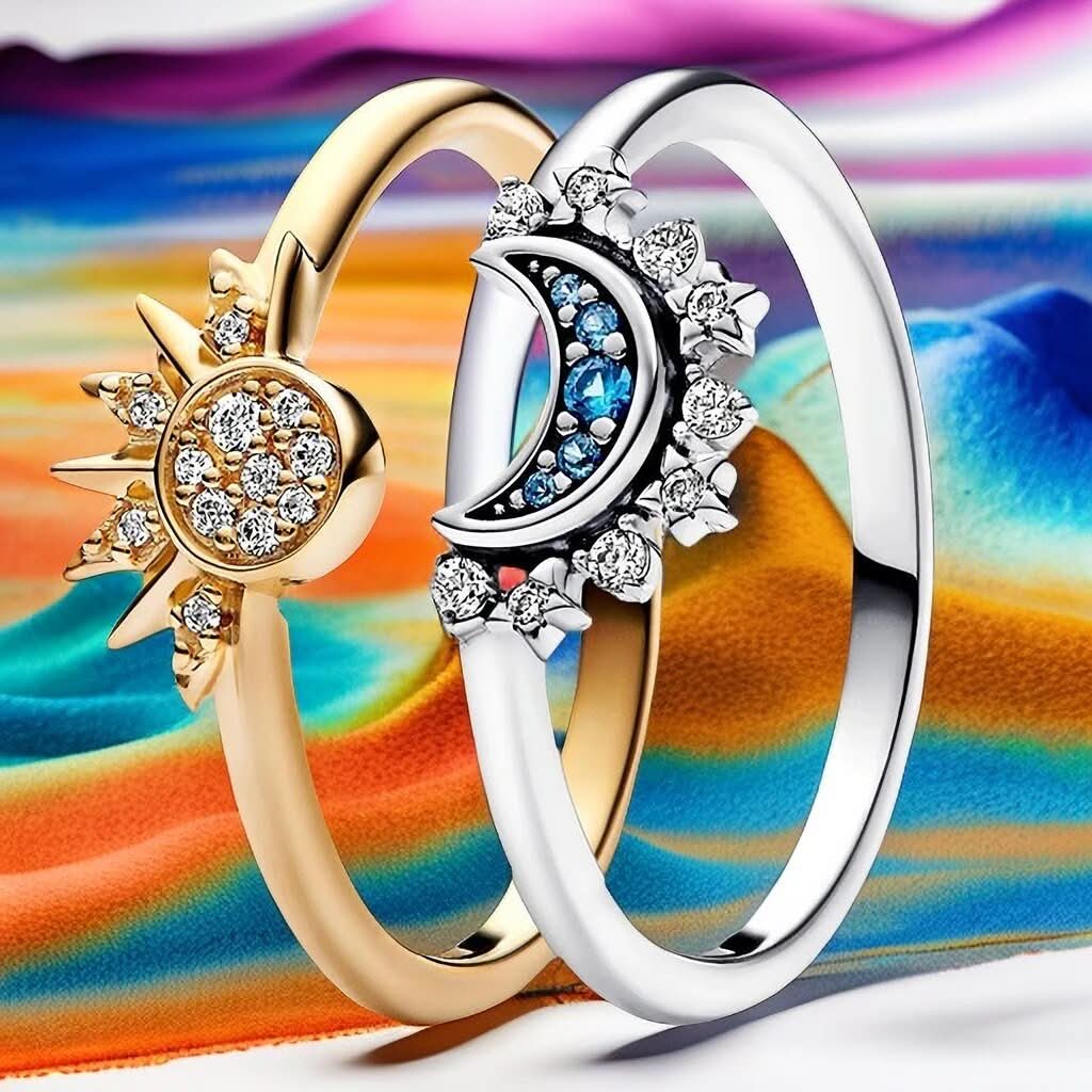 Lunara | Elegant Sparkling Silver Crystal Moon and Sun Ring 2