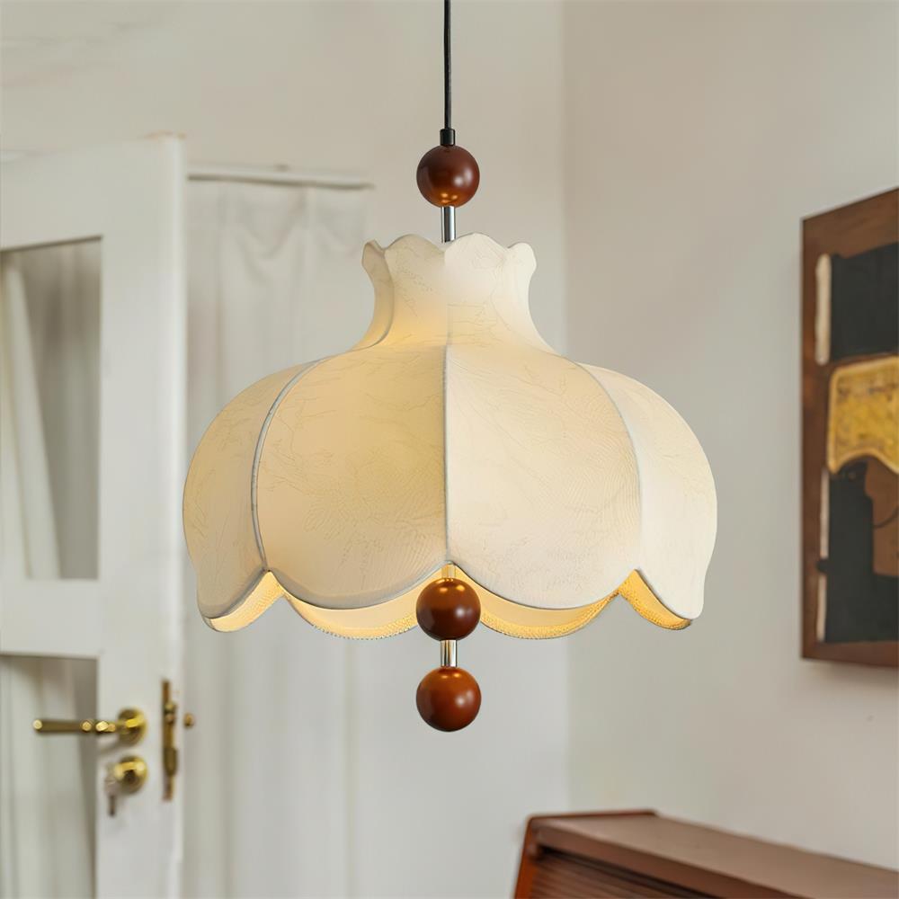 Lunara | Elegant Vintage Fabric Kitchen Pendant Lighting with Wooden Beads 2