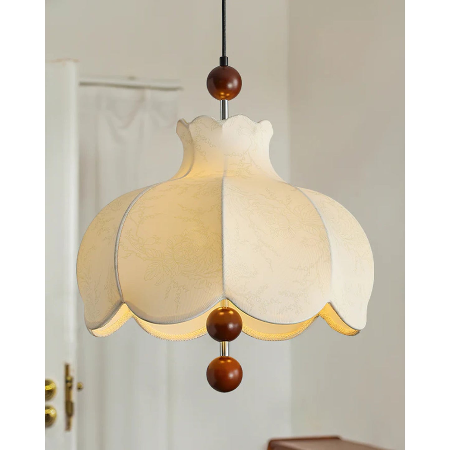 Lunara | Elegant Vintage Fabric Kitchen Pendant Lighting with Wooden Beads 6