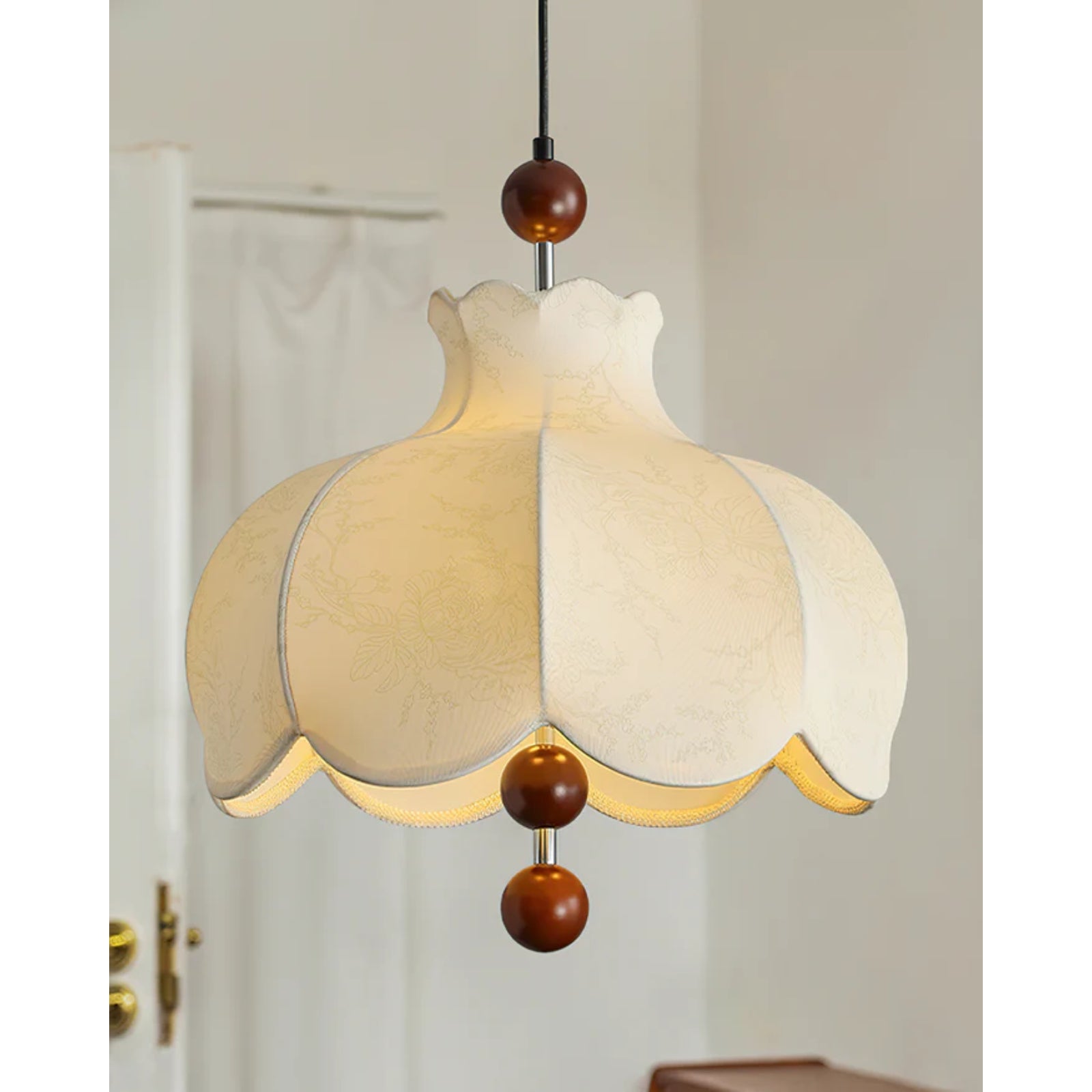 Lunara | Elegant Vintage Fabric Kitchen Pendant Lighting with Wooden Beads 6