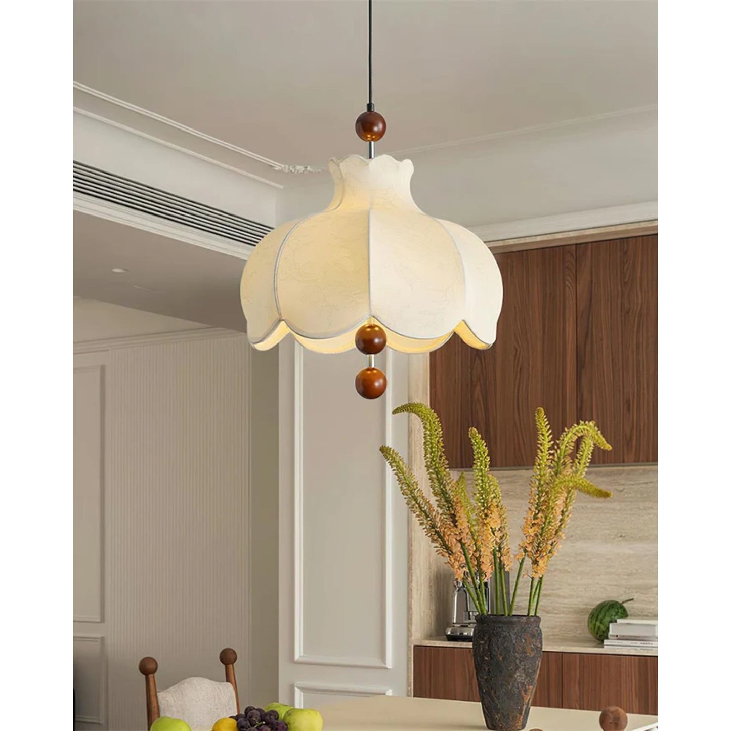 Lunara | Elegant Vintage Fabric Kitchen Pendant Lighting with Wooden Beads 7