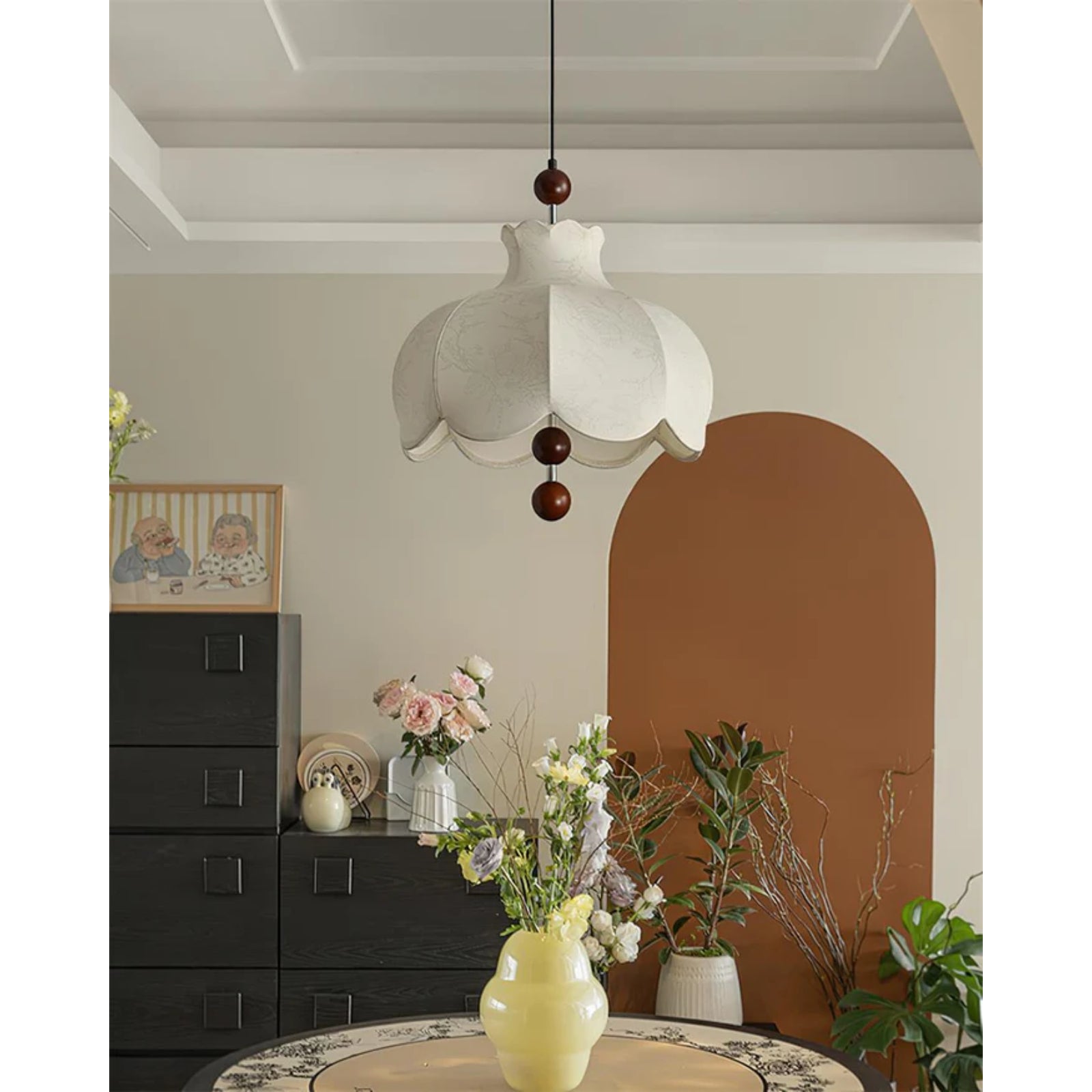 Lunara | Elegant Vintage Fabric Kitchen Pendant Lighting with Wooden Beads 8