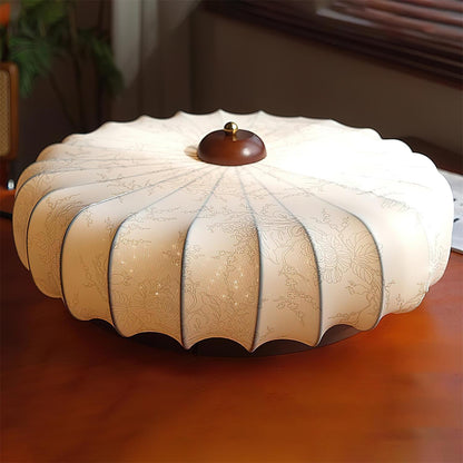 Lunara | Elegant Walnut Wood LED Ceiling Light Fixture with Fabric Shade 5