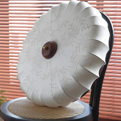 Lunara | Elegant Walnut Wood LED Ceiling Light Fixture with Fabric Shade 8