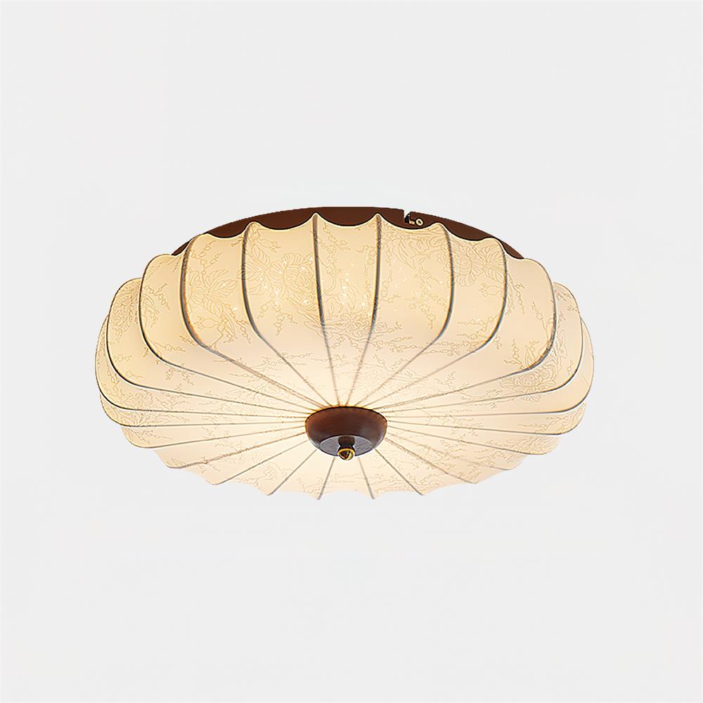 Lunara | Elegant Walnut Wood LED Ceiling Light Fixture with Fabric Shade 9