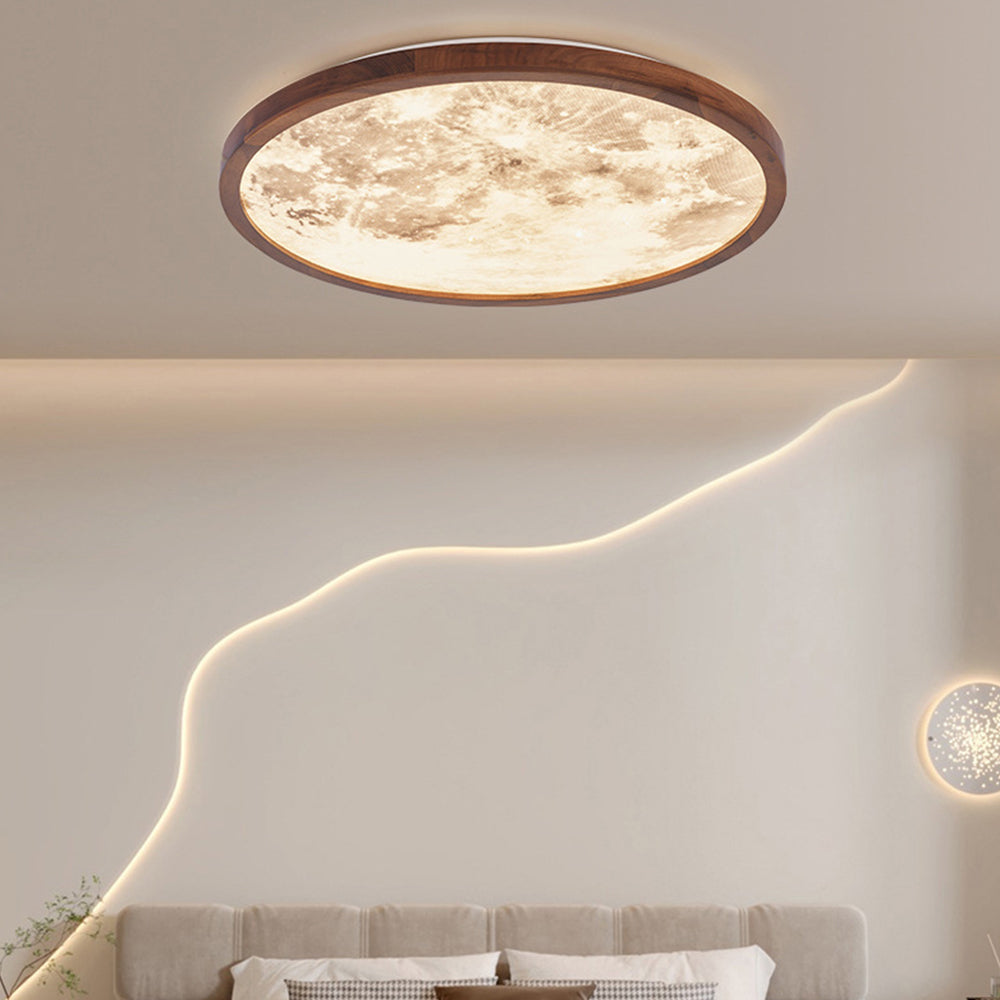 Lunaris | Elegant Modern Walnut Wood LED Ceiling Light Fixture 2