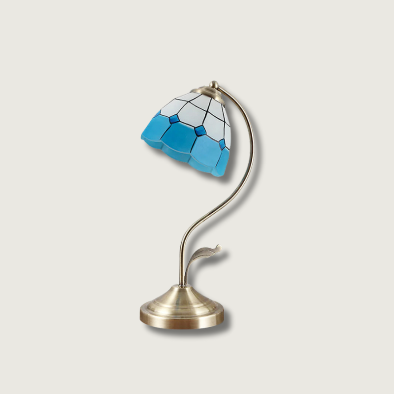 LuxePetal – White and Blue Glass Floral Table Lamp in Gold 1