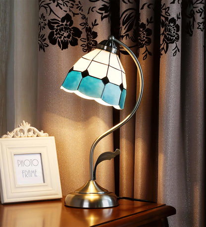 LuxePetal – White and Blue Glass Floral Table Lamp in Gold 6