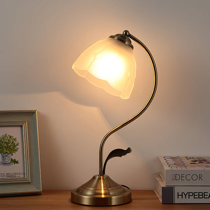 LuxePetal – White and Blue Glass Floral Table Lamp in Gold 7