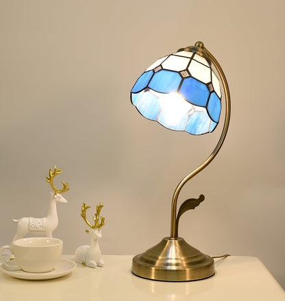 LuxePetal – White and Blue Glass Floral Table Lamp in Gold 8
