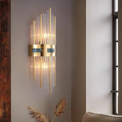 Luxury Gold Vertical Wall Sconce With Sparkling Crystals - Lusomart