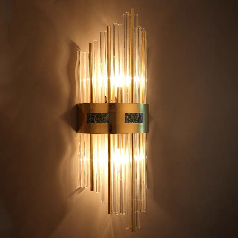 Luxury Gold Vertical Wall Sconce With Sparkling Crystals