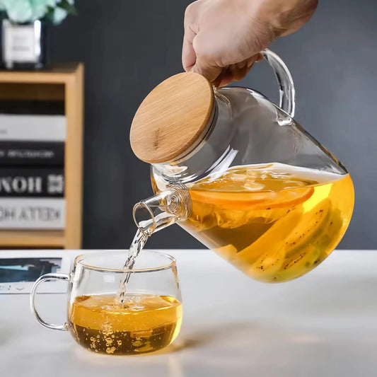 Large Glass Bamboo Infusion Teapot 1.8L - Lusomart