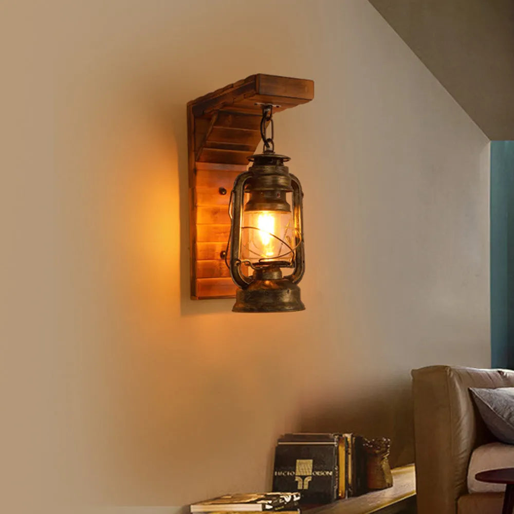 Classic Wooden Distressed Wall Light Lamp
