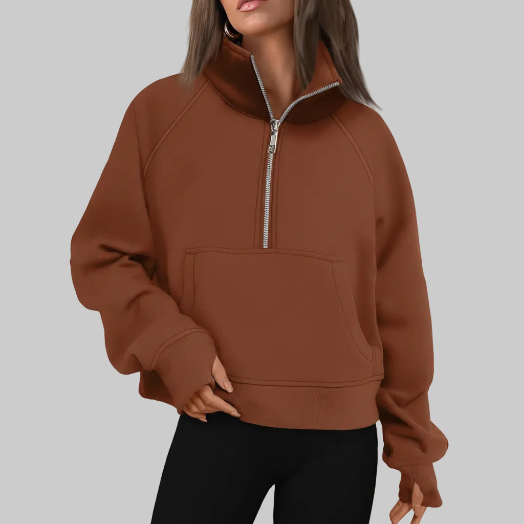 Soft Women's Fleece Pullover Half Zip Crop Top