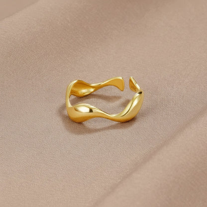 Simple Gold Ocean Wave Sterling Silver Ring