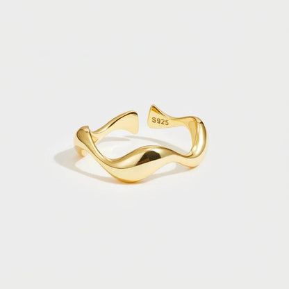 Simple Gold Ocean Wave Sterling Silver Ring