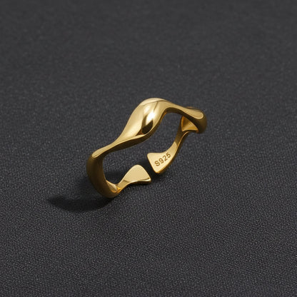 Simple Gold Ocean Wave Sterling Silver Ring - Lusomart