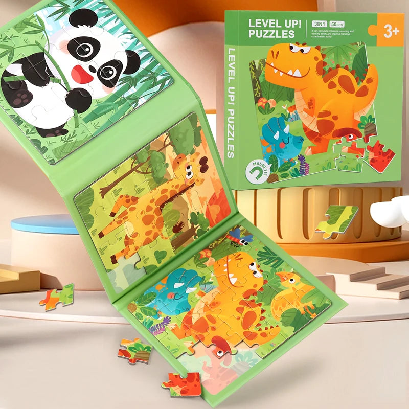 Interactive Kids Puzzle Book with Colorful Animal Characters - Lusomart