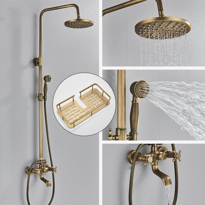 Classic Bronze Shower Set with Gold Faucet and Dual Showerheads