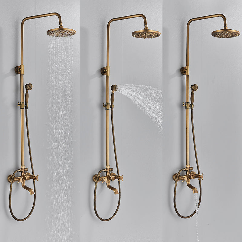 Classic Bronze Shower Set with Gold Faucet and Dual Showerheads