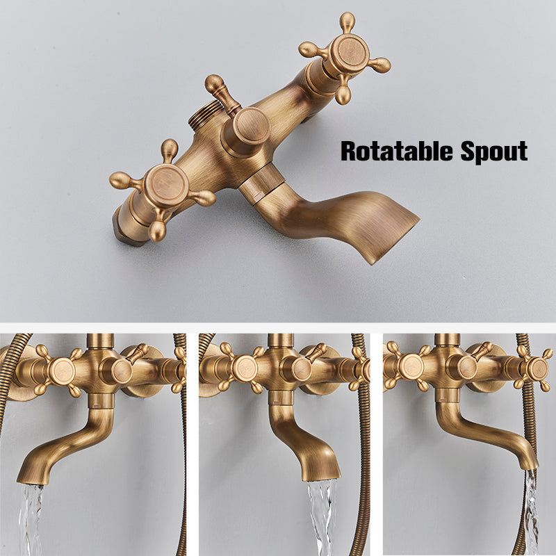 Classic Bronze Shower Set with Gold Faucet and Dual Showerheads