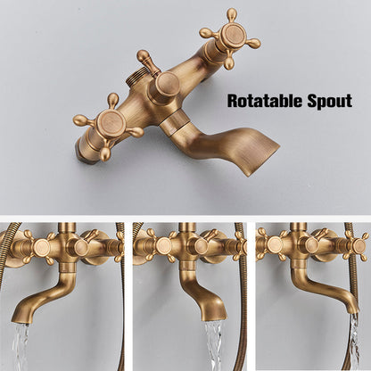 Classic Bronze Shower Set with Gold Faucet and Dual Showerheads