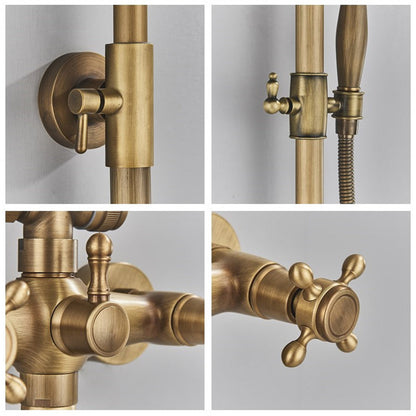 Classic Bronze Shower Set with Gold Faucet and Dual Showerheads