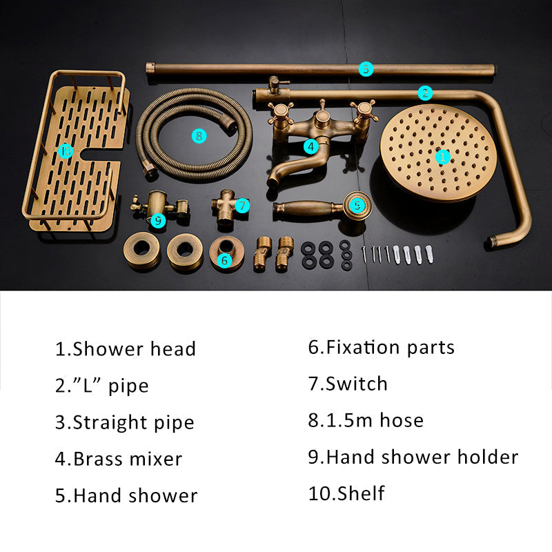 Classic Bronze Shower Set with Gold Faucet and Dual Showerheads