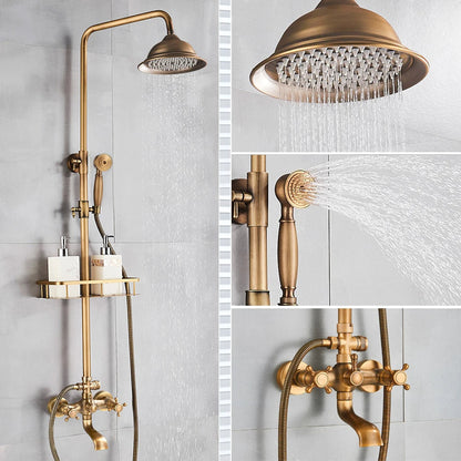 Classic Bronze Shower Set with Gold Faucet and Dual Showerheads