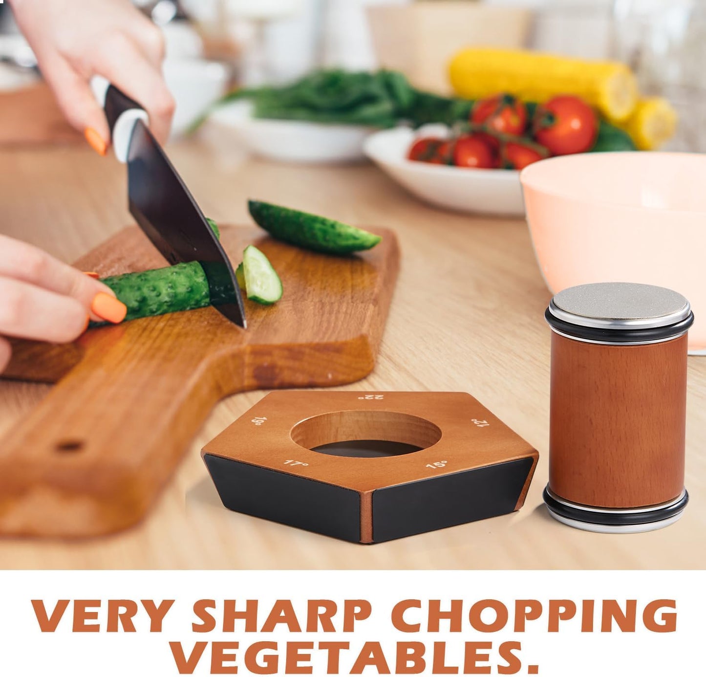 Premium Diamond Knife Sharpener with Wooden Base