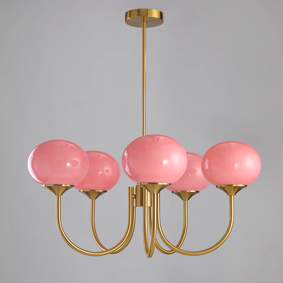 Soft Pink Glass Pendant Chandelier Light