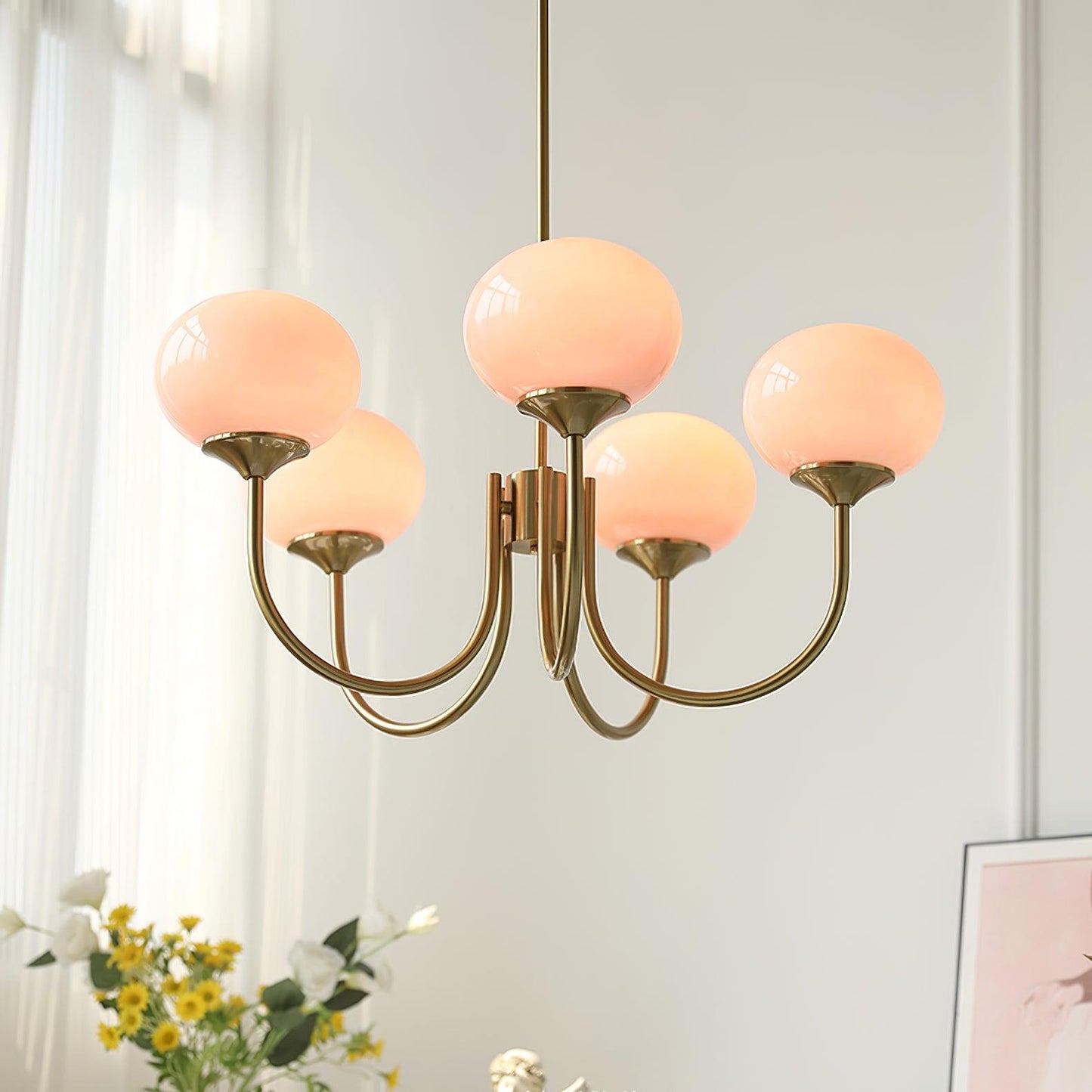 Soft Pink Glass Pendant Chandelier Light