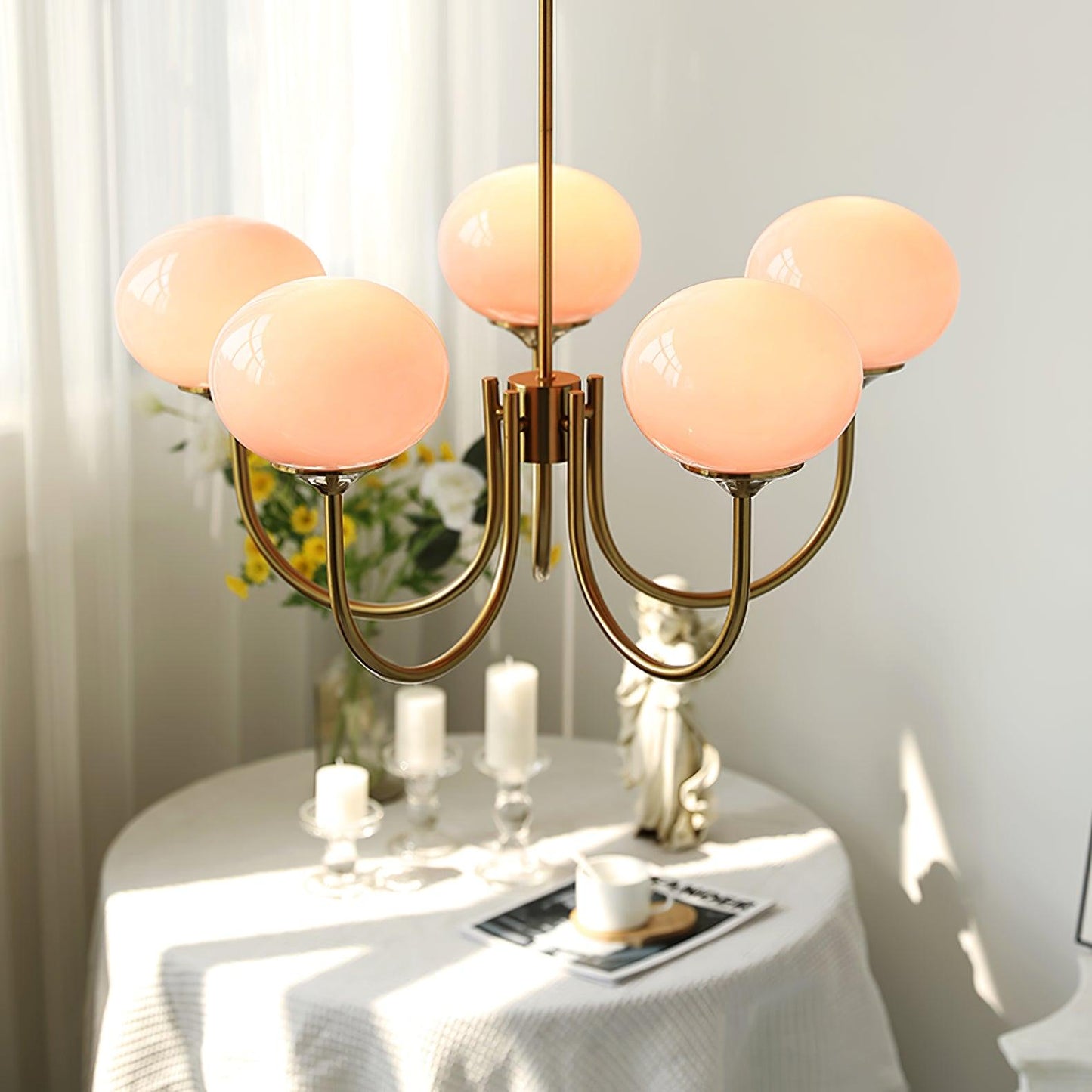 Soft Pink Glass Pendant Chandelier Light