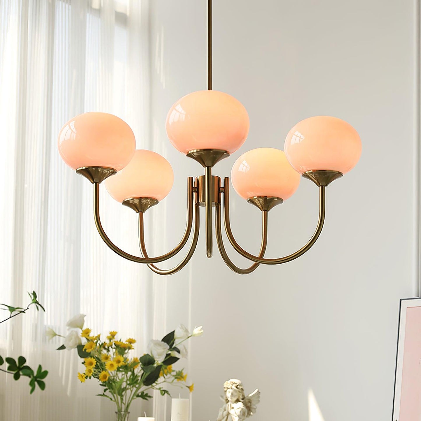 Soft Pink Glass Pendant Chandelier Light