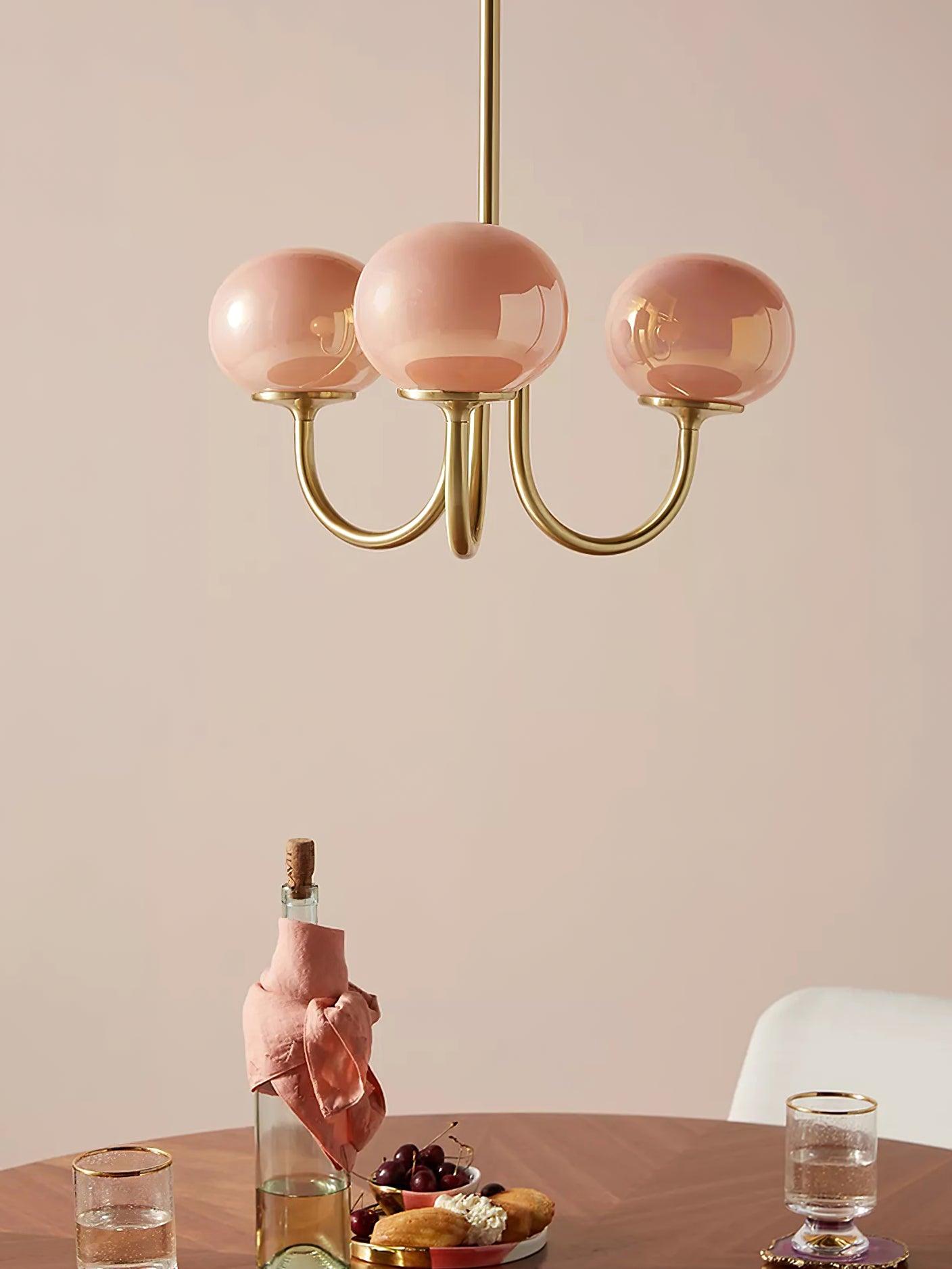 Soft Pink Glass Pendant Chandelier Light