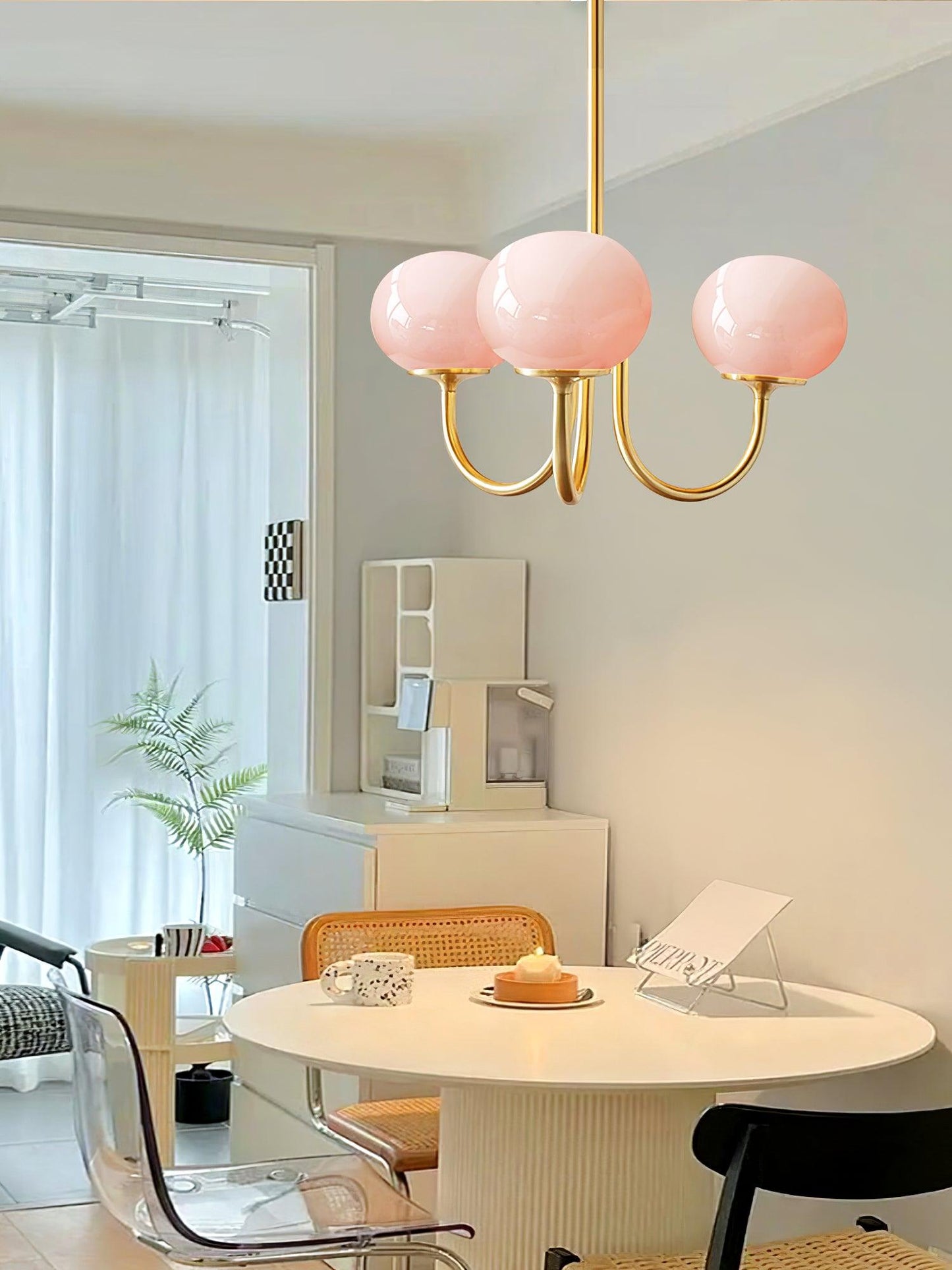 Soft Pink Glass Pendant Chandelier Light