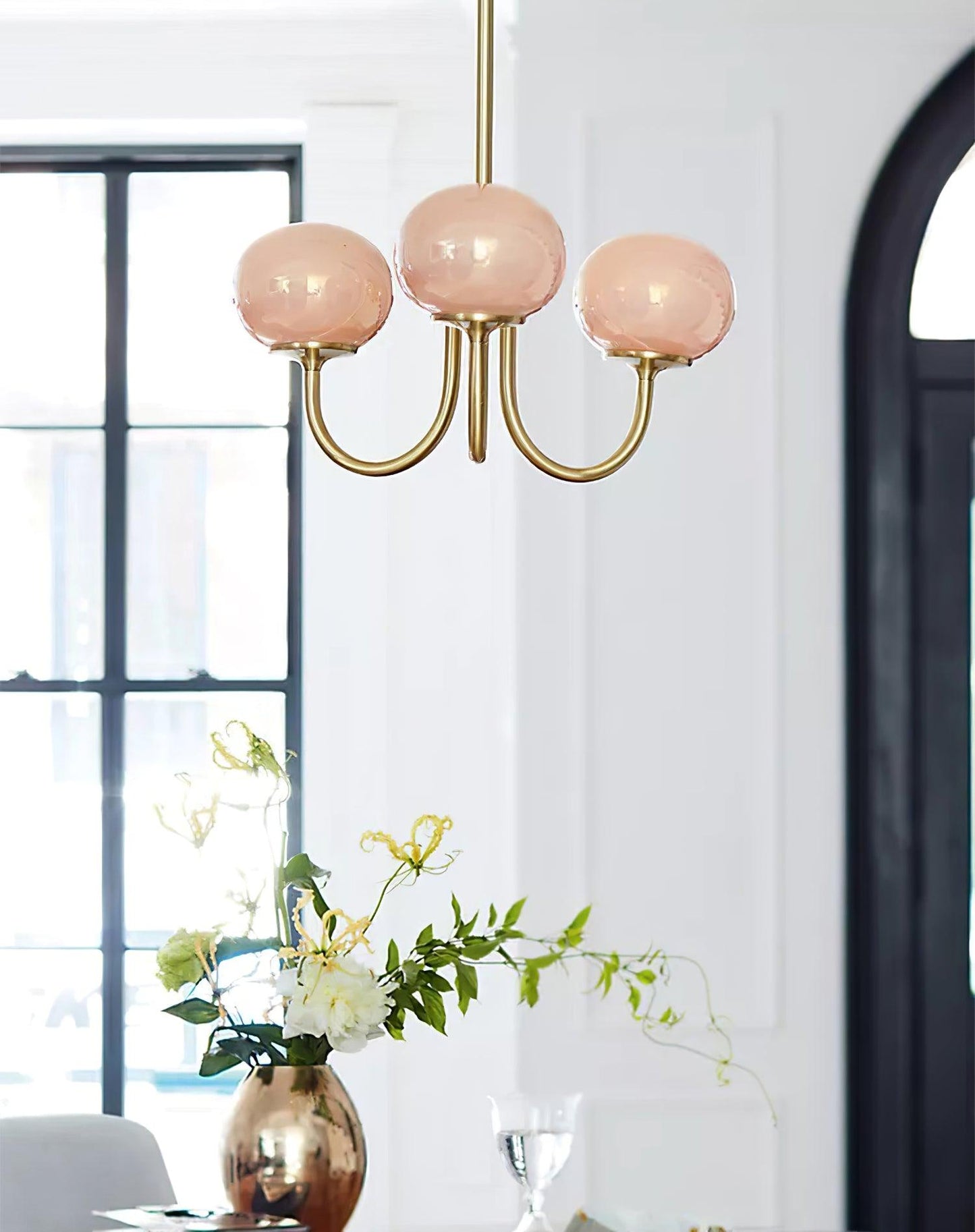 Soft Pink Glass Pendant Chandelier Light
