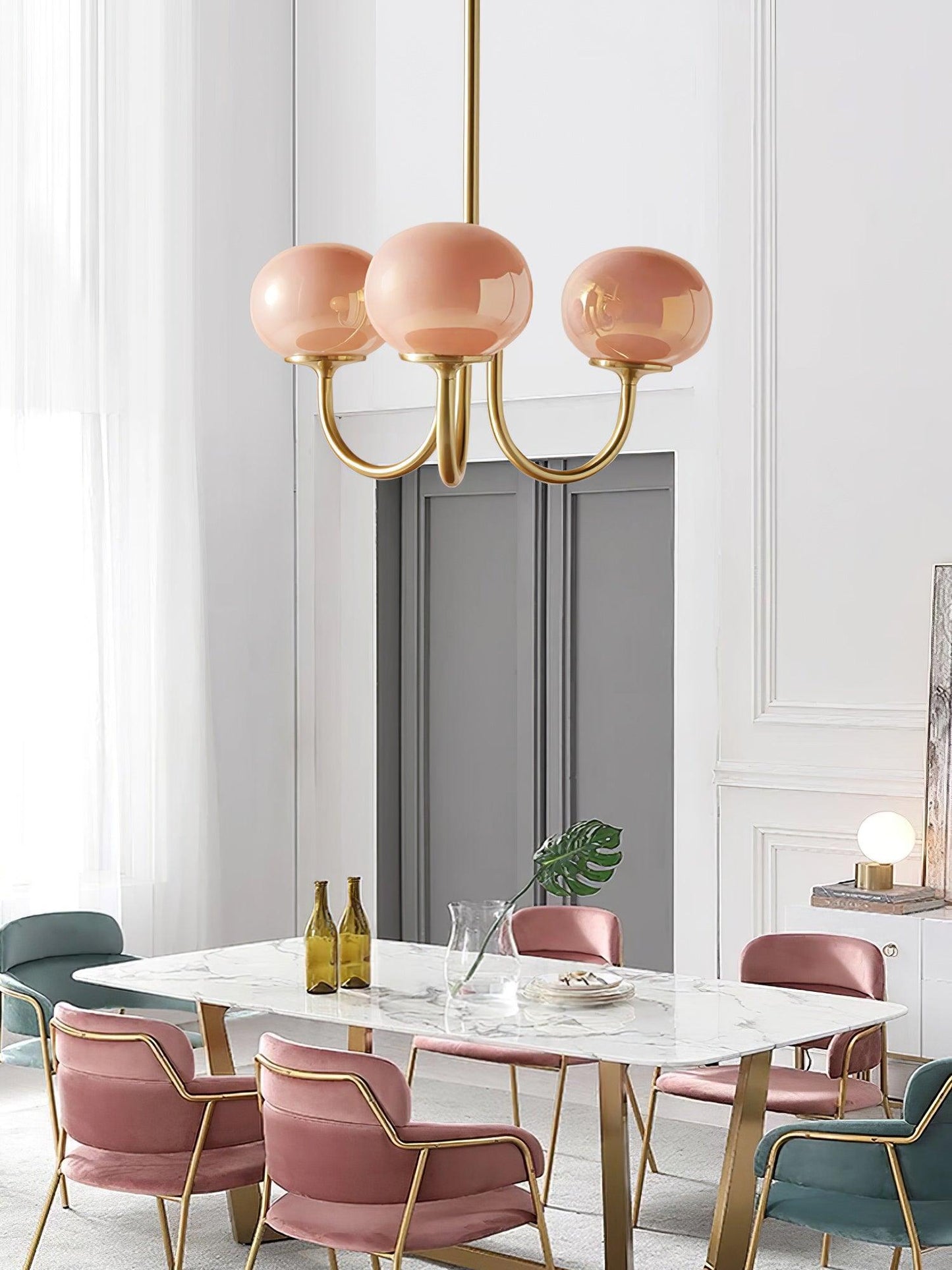 Soft Pink Glass Pendant Chandelier Light