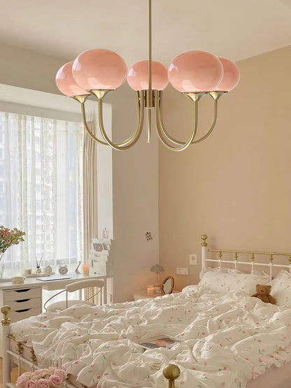 Soft Pink Glass Pendant Chandelier Light