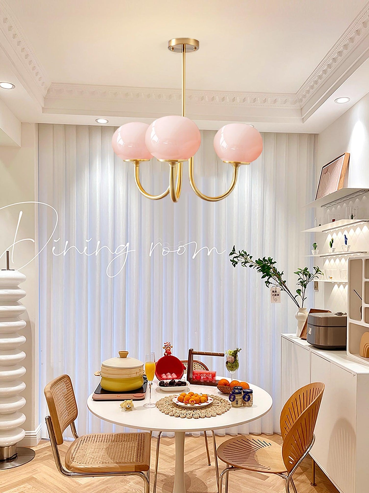Soft Pink Glass Pendant Chandelier Light