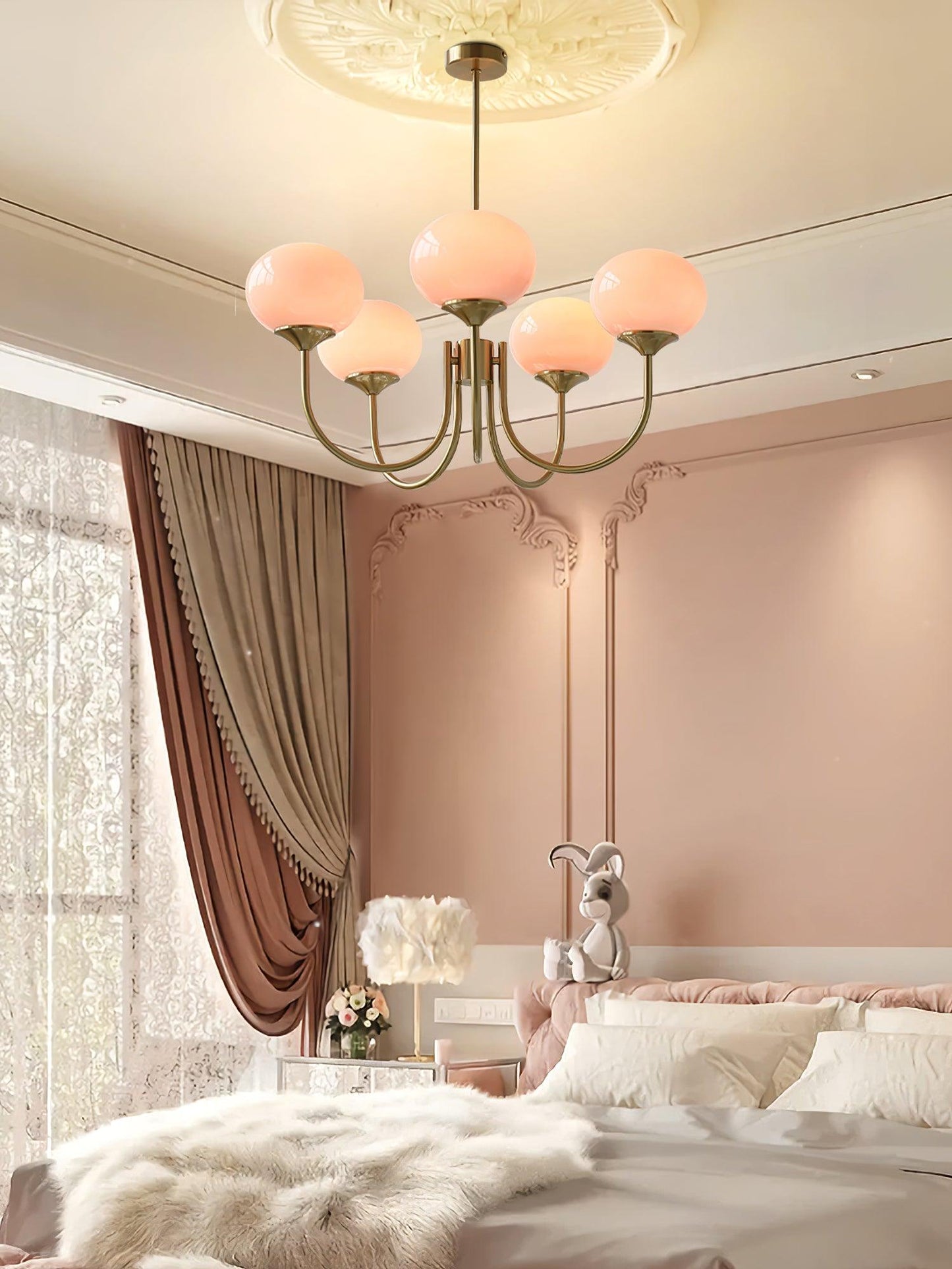 Soft Pink Glass Pendant Chandelier Light