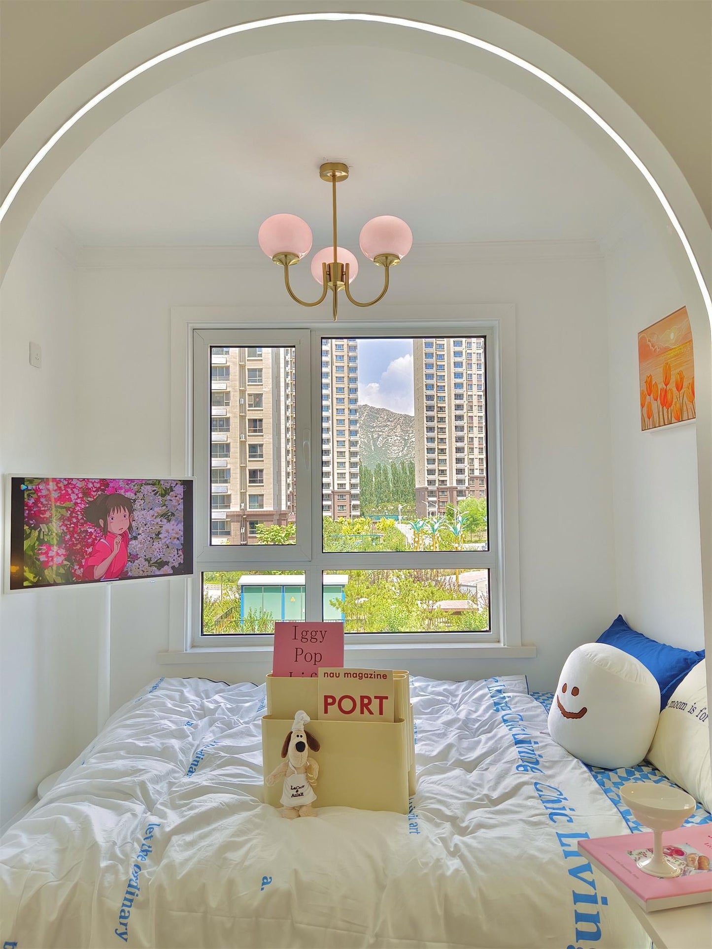 Soft Pink Glass Pendant Chandelier Light