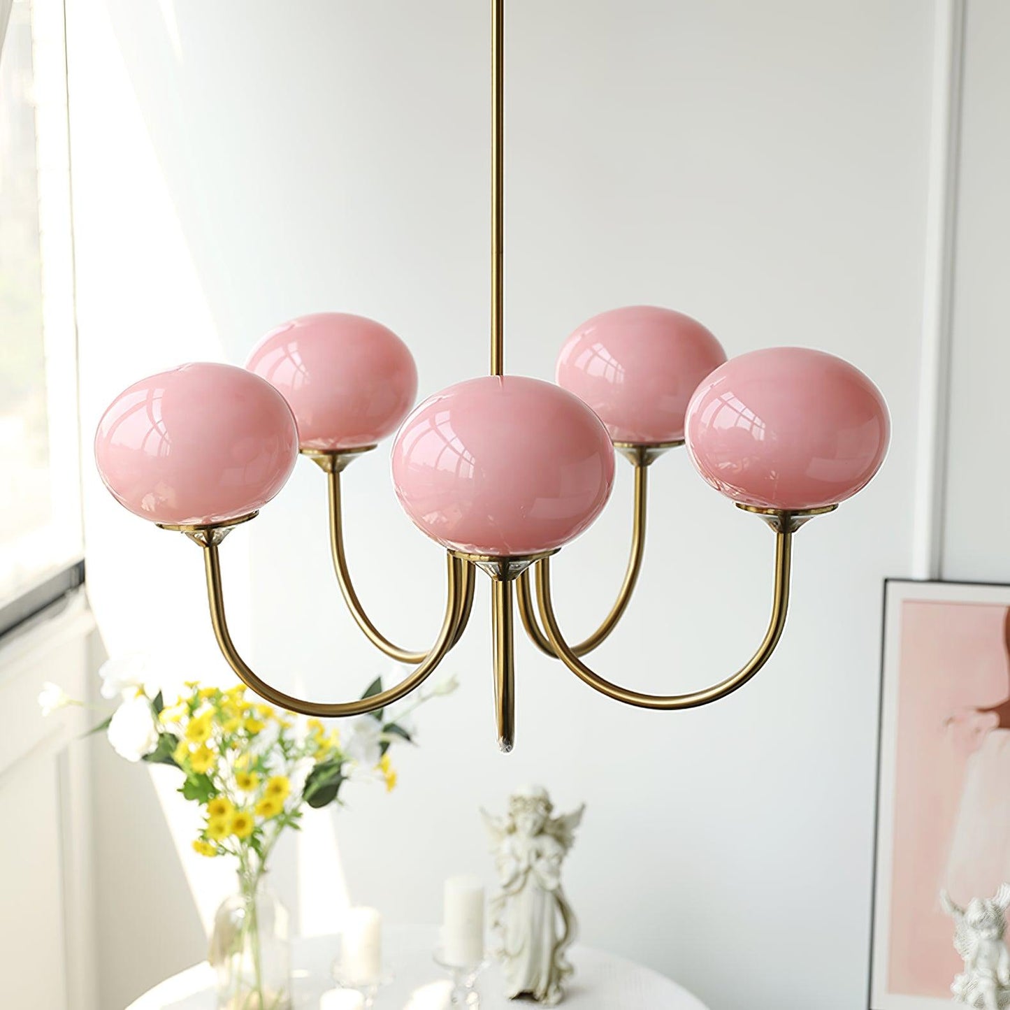 Soft Pink Glass Pendant Chandelier Light